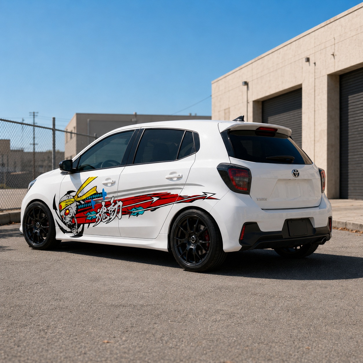custom car wrap Samurai Skull JDM Car Side Decal – Racing Vinyl Wrap Graphics for Tuner Cars