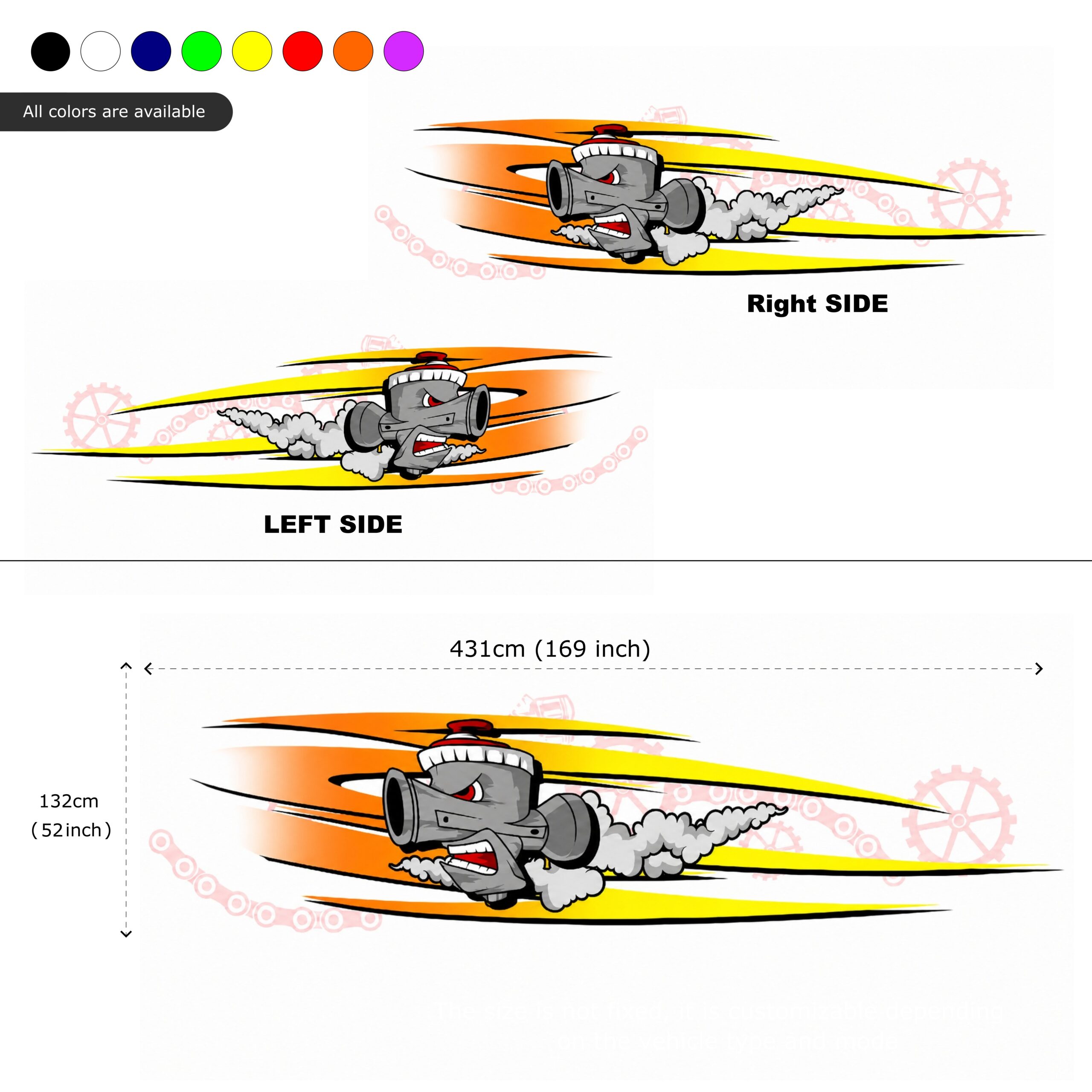 JDM Turbo Engine Car Wrap Kit – Racing Vinyl Decal Graphics for Tuner Cars