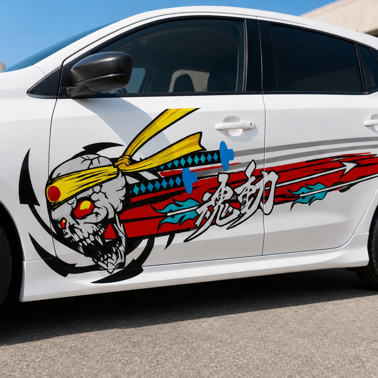 jdm car decal Samurai Skull JDM Car Side Decal – Racing Vinyl Wrap Graphics for Tuner Cars