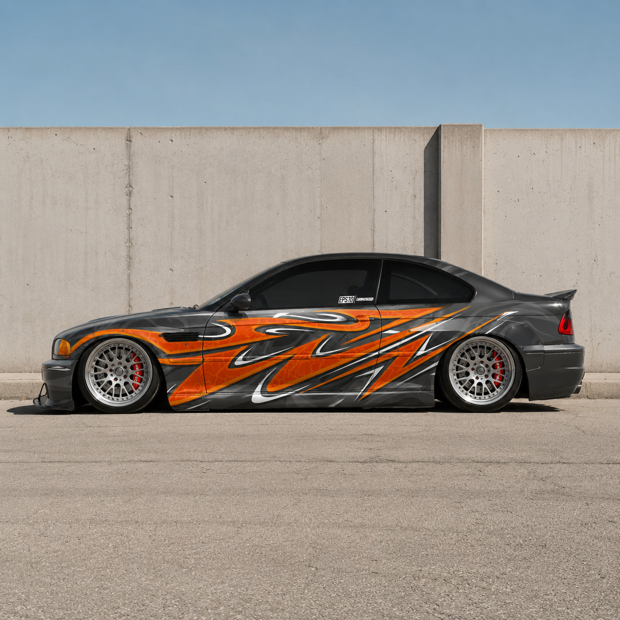 JDM Orange Flame Car Wrap Vinyl Decal Graphics, Tuner Drift Racing Livery
